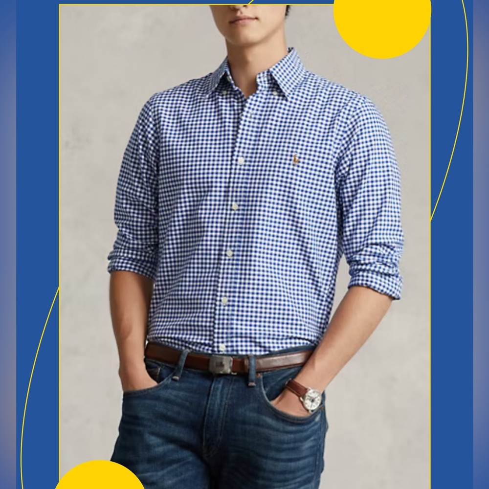 Polo Ralph Lauren 100 Cotton Classic Fit Gingham Oxford Shirt  Navy Sz SP Preppy